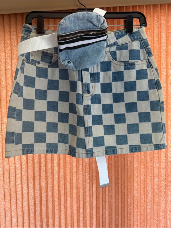 Angel Kiss Dresses & Skirts - Sample Angel Kiss Blue Checkered Denim Mini Skirt - with a cute belt bag